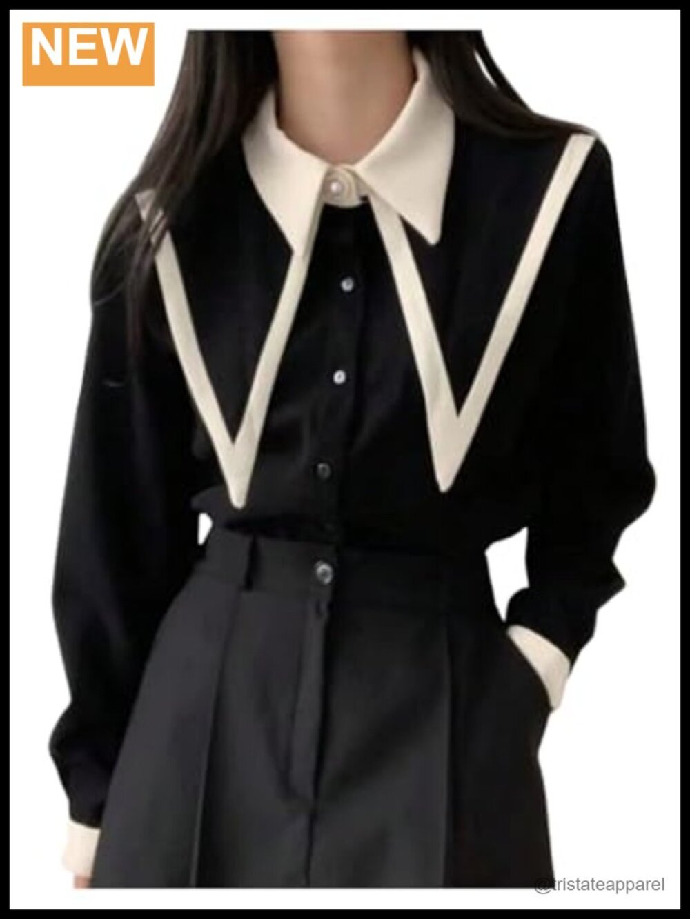 Women's Long Sleeve Pointed Collar Button Down Blouse, Polyester, Office &